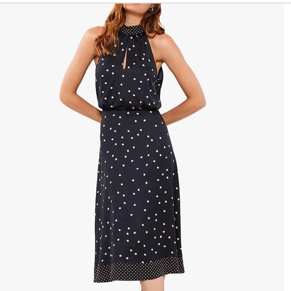 Mint Velvet Spot Print Halter Dress, Navy. Size 14 - Picture 4 of 7